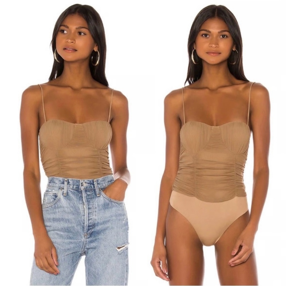 Lovers + Friends Tan Ruched Bustier Top
